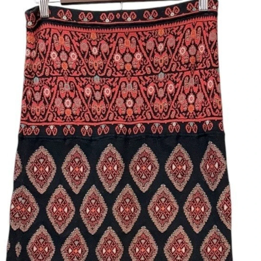 Peruvian Connection Maxi Skirt M Black Kilim Brasov Pima Cotton Geometric Boho
